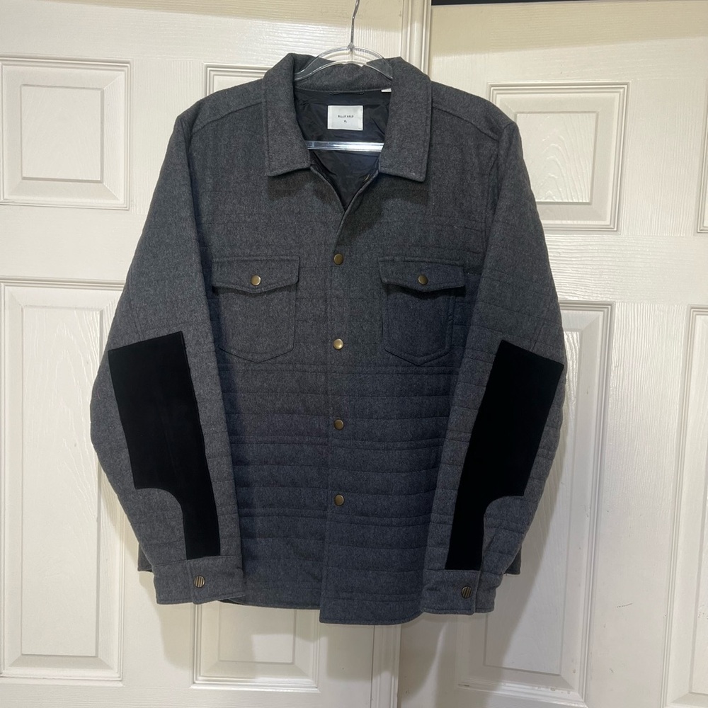 Billy Reid Men XL Gray Wool Cashmere Down Filled Quilted Shirt Jacket Shacket